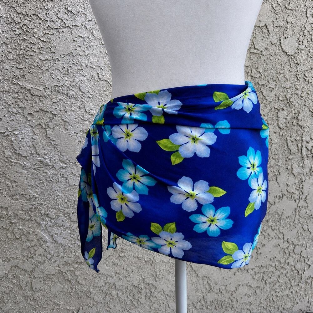 Catalina Blue Floral Sarong Swim Cover Up Wrap One Size
